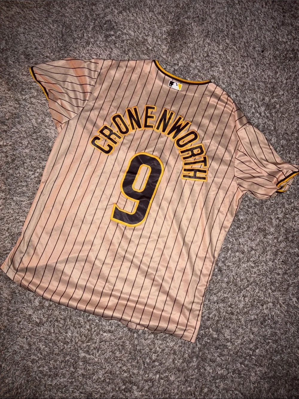 Nike San Diego Pinstripe Baseball Jersey - Tan with Black & Yellow Trim